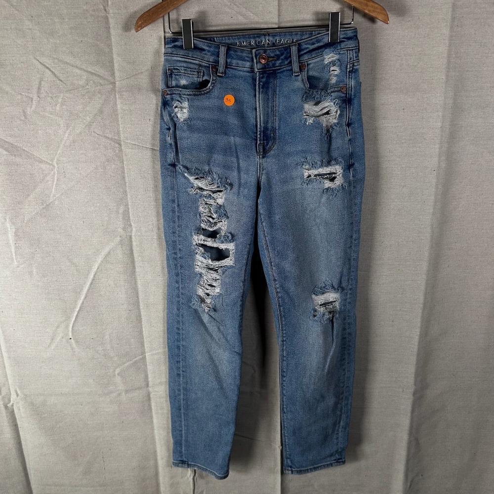 American Eagle High Rise Skinny Distressed Jeans Blue Size 2 Regular Stretch